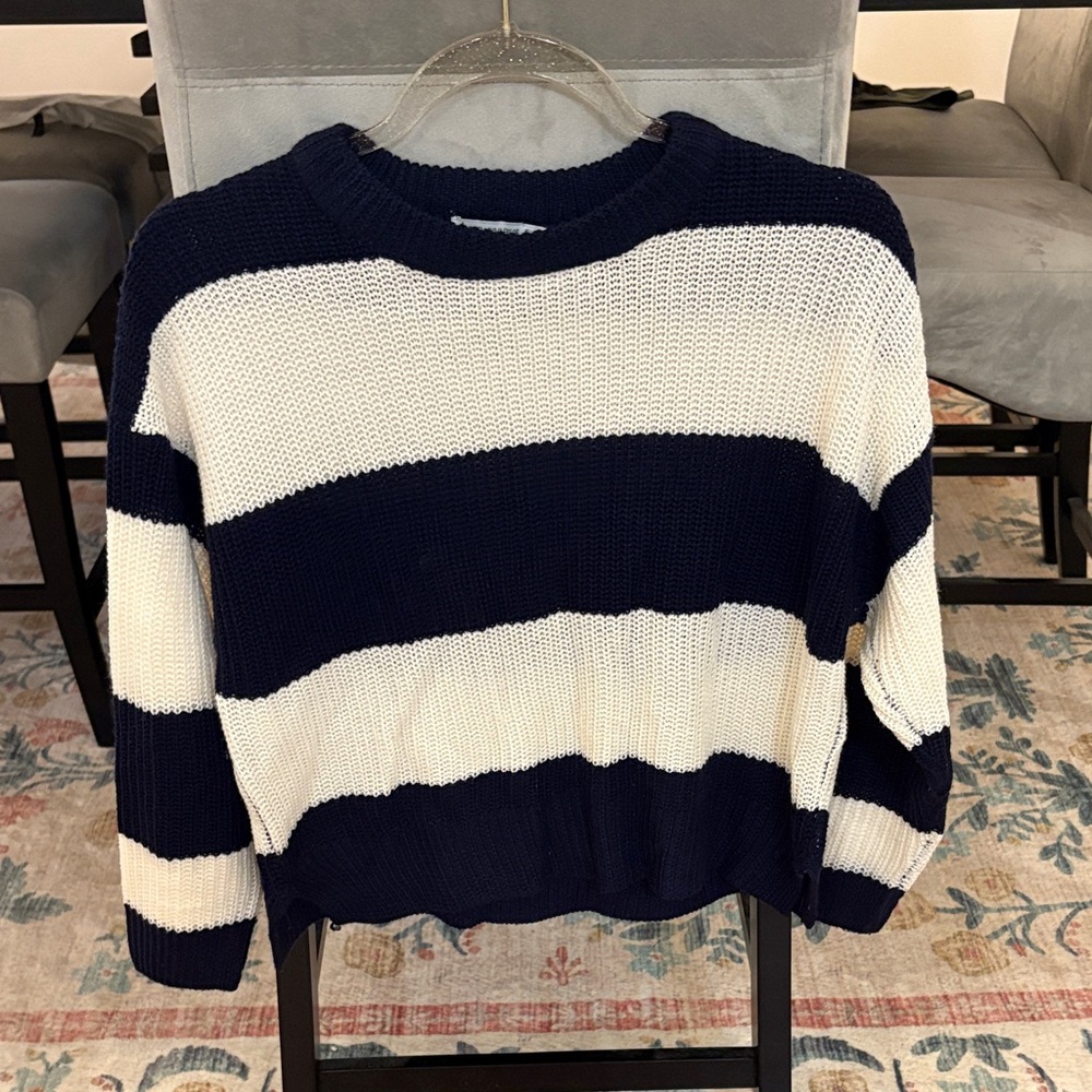 Stradivarius Navy and Cream Striped Sweater